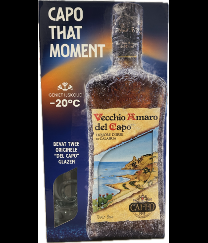 Geschenk Vecchio Amaro Del Capo Caffo Likeur Giftbox, bij slijterij ’t Bockje in Bathmen