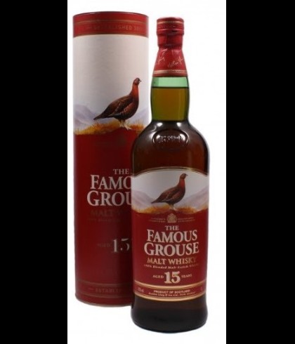 Fles The Famous Grouse 15 Years Old Malt Whisky, Schotse blended whisky, op voorraad bij slijterij t Bockje in Bathmen