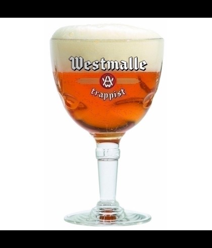 Westmalle Trappist bokaal van 33 centiliter, bierglas op voet, op voorraad bij slijterij t Bockje in Bathmen