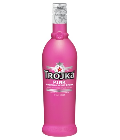Trojka Vodka Pink, fles bij slijterij t Bockje in Bathmen