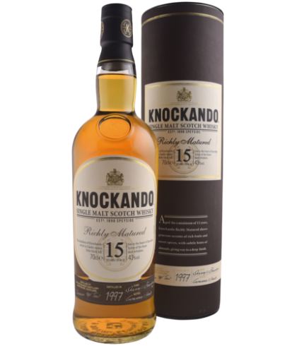 Fles Speyside single malt van Knockando, op voorraad bij slijterij t Bockje in Bathmen