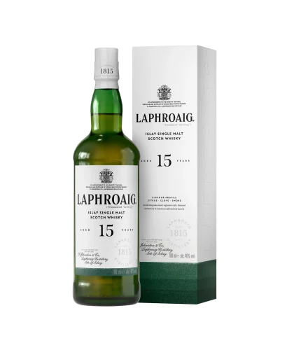 Fles Islay single malt van Laphroaig, op voorraad bij slijterij t Bockje in Bathmen