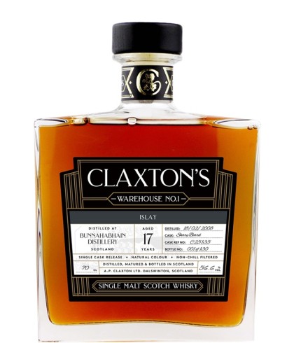 Fles Claxton’s Warehouse No.1 Bunnahabhain 17 Years Old, single malt whisky, op voorraad bij slijterij t Bockje in Bathmen