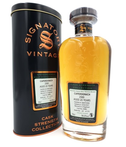 Fles SIGNATORY CAPERDONICH 2000 20Y CASK STRENGTH, enkel vat gebotteld door Signatory Vintage, op voorraad bij slijterij t Bockje in Bathmen