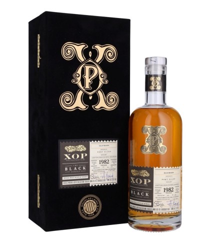 Fles XOP Xtra Old Particular Black Series Port Ellen 1982 #15460, whisky uit een gesloten distilleerderij, bij slijterij t Bockje in Bathmen