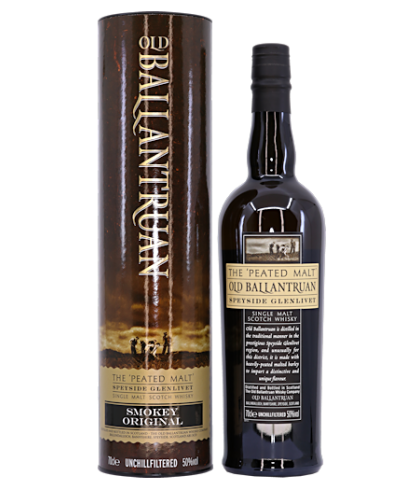 Fles Old Ballantruan Peated Malt, geturfde Schotse Speyside single malt, op voorraad bij slijterij t Bockje in Bathmen