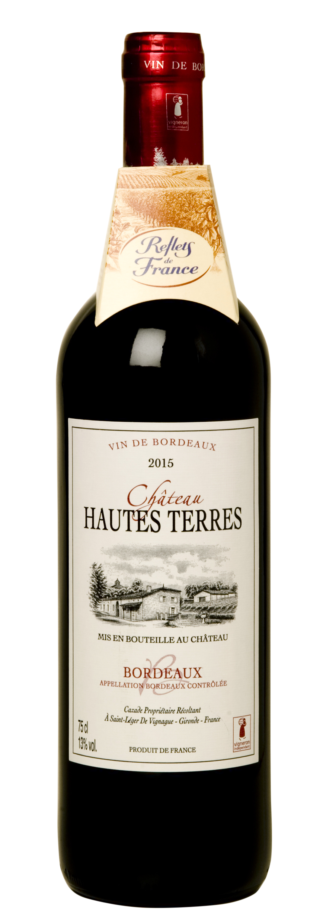 Fles Château Hautes Terres Bordeaux rouge, wijn, bij slijterij ’t Bockje in Bathmen