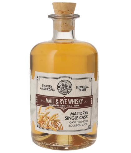 Fles Stokery Amsterdam Elemental Series No.2 Terra Malt & Rye Whisky, whisky, op voorraad bij slijterij ’t Bockje in Bathmen