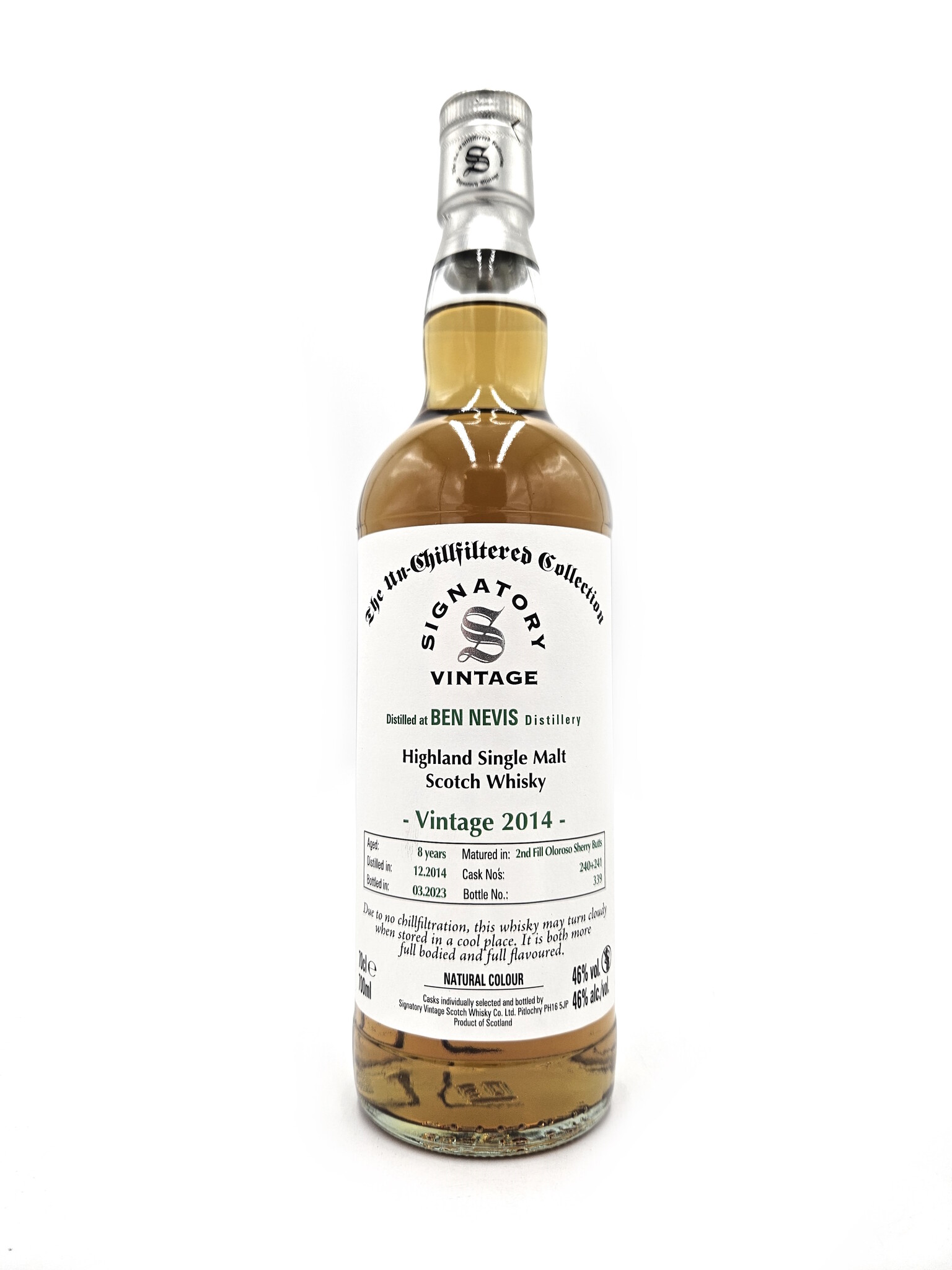 Fles Signatory Un-Chillfiltered Ben Nevis 2014, single malt whisky, op voorraad bij slijterij t Bockje in Bathmen