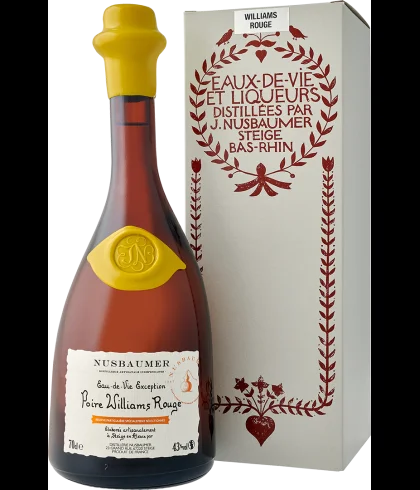 Fles Nusbaumer Exception Poire Williams Rouge, eau de vie van rode Williamspeer, bij slijterij t Bockje in Bathmen