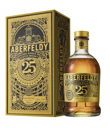 Fles Aberfeldy 25 Years Old, Highland single malt whisky, op voorraad bij slijterij t Bockje in Bathmen