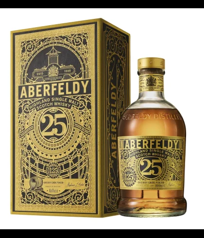 Fles Aberfeldy 25 Years Old, Highland single malt whisky, op voorraad bij slijterij t Bockje in Bathmen