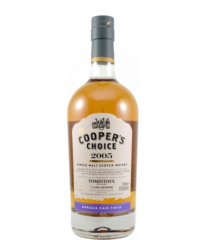 Fles Coopers Choice Tomintoul 2005 15 Years Old, Speyside single malt whisky, op voorraad bij slijterij t Bockje in Bathmen