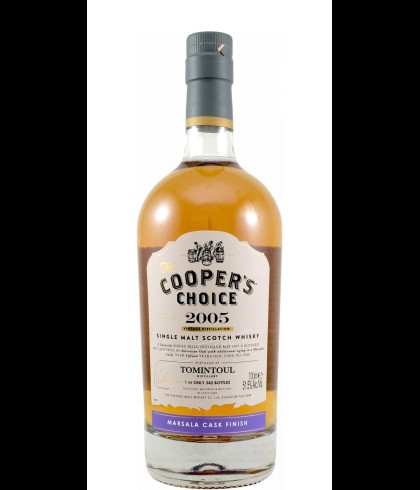 Fles Coopers Choice Tomintoul 2005 15 Years Old, Speyside single malt whisky, op voorraad bij slijterij t Bockje in Bathmen