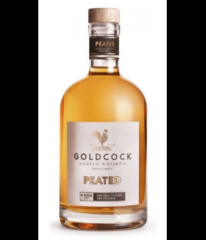 Fles GOLD COCK PEATED, whisky, bij slijterij t Bockje in Bathmen