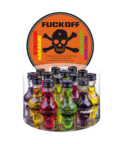 Geschenk Fuckoff shots assorti 16 flesjes, bij slijterij ’t Bockje in Bathmen