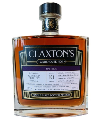 Fles Claxton’s Warehouse No.1 Glen Elgin 10 Years Old, single malt whisky, op voorraad bij slijterij t Bockje in Bathmen