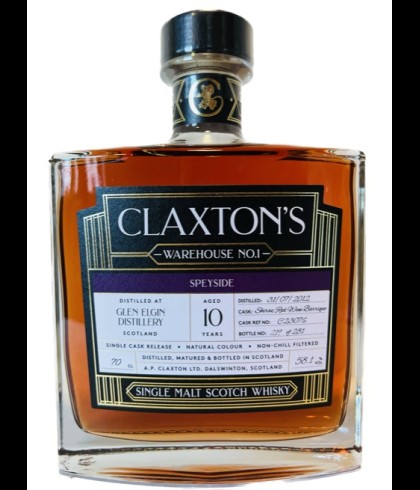 Fles Claxton&rsquo;s Warehouse No.1 Glen Elgin 10 Years Old, single malt whisky, op voorraad bij slijterij t Bockje in Bathmen
