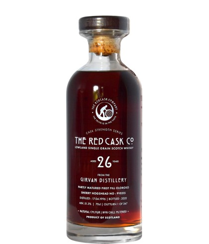 Fles The Red Cask Girvan 1996 26 Years Old, whisky, op voorraad bij slijterij t Bockje in Bathmen