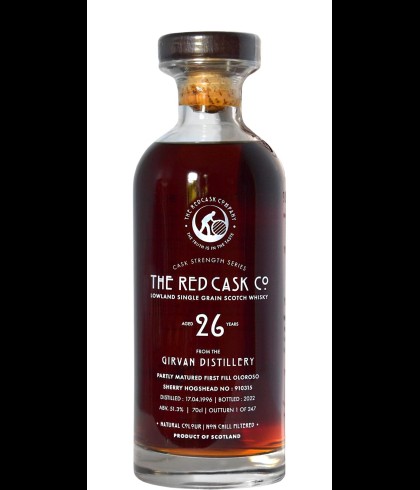 Fles The Red Cask Girvan 1996 26 Years Old, whisky, op voorraad bij slijterij t Bockje in Bathmen
