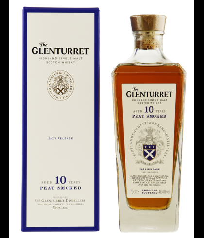 Fles Glenturret 10 Years Old Peat Smoked 2023, single malt whisky, op voorraad bij slijterij t Bockje in Bathmen