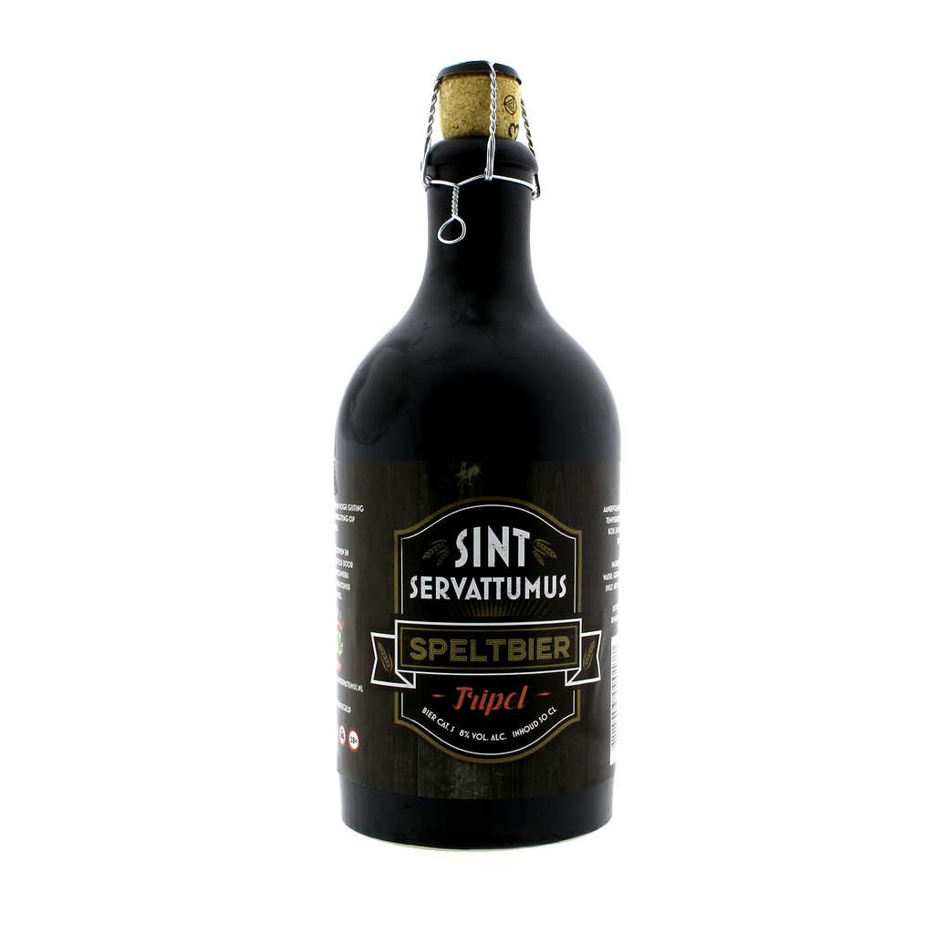 Fles Sint Servattumus Spelt Tripel bier Stenen kruikje, bier van Sint Servattumus, op voorraad bij slijterij t Bockje in Bathmen