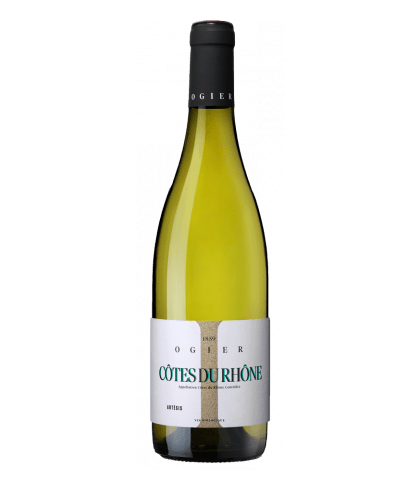 Fles Ogier Côtes du Rhône Artésis Blanc, wijn bij slijterij t Bockje in Bathmen