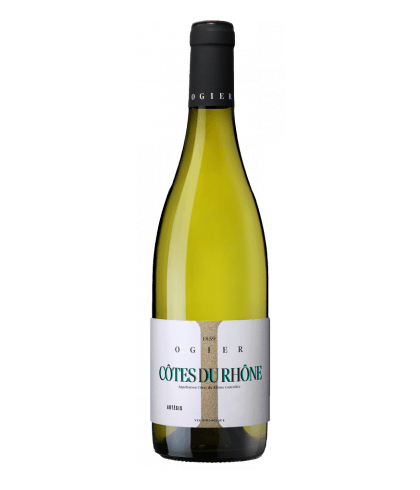 Fles Ogier Côtes du Rhône Artésis Blanc, wijn bij slijterij t Bockje in Bathmen