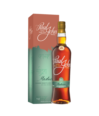 Fles Paul John Select Cask Madeira, Indiase single malt whisky uit Goa, op voorraad bij slijterij t Bockje in Bathmen