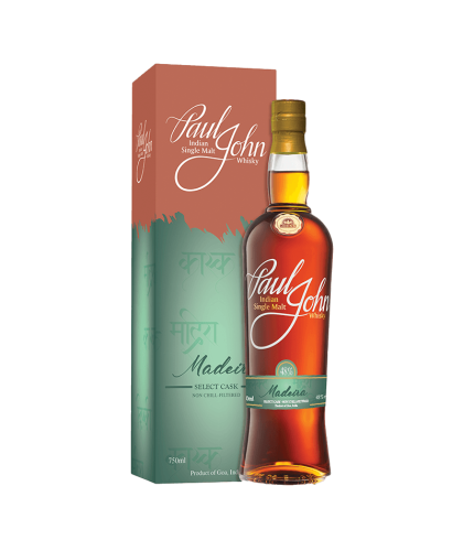 Fles Paul John Select Cask Madeira, Indiase single malt whisky uit Goa, op voorraad bij slijterij t Bockje in Bathmen