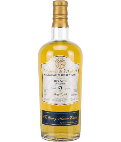 Fles Valinch en Mallet The Young Masters Ben Nevis 9 Years Old 2012, enkel vat gebotteld door Valinch en Mallet, op voorraad bij slijterij t Bockje in Bathmen