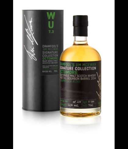 Fles Dramfool Octomore 7.3, zwaar geturfde Islay single malt, op voorraad bij slijterij t Bockje in Bathmen