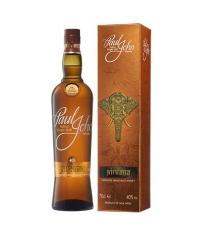 Fles Paul John Nirvana, Indiase single malt whisky uit Goa, op voorraad bij slijterij t Bockje in Bathmen