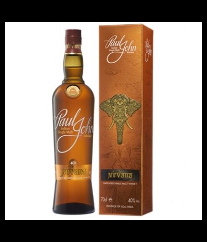 Fles Paul John Nirvana, Indiase single malt whisky uit Goa, op voorraad bij slijterij t Bockje in Bathmen
