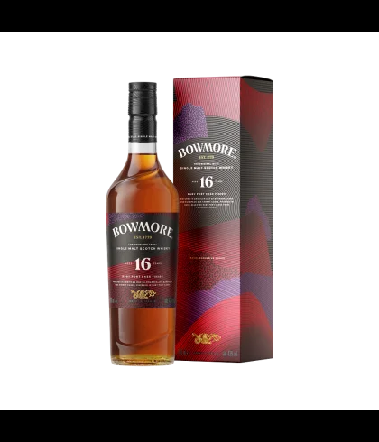 Fles Bowmore 16 Years Ruby Port Cask Finish, single malt whisky, op voorraad bij slijterij t Bockje in Bathmen