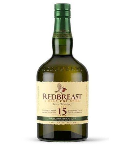 Fles Redbreast 15 Years Old, Ierse single pot still whiskey, op voorraad bij slijterij ’t Bockje in Bathmen