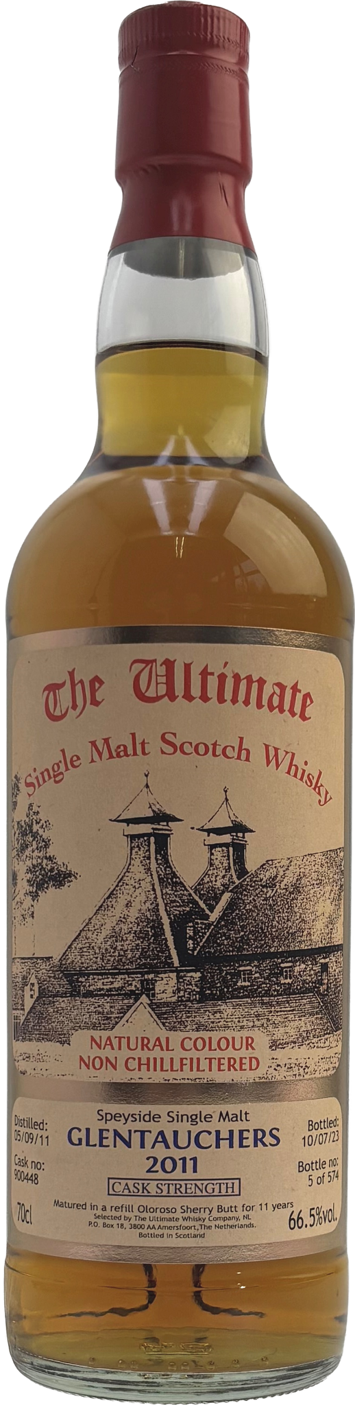 Fles The Ultimate Glentauchers 2011 Cask Strength, enkel vat gebotteld door The Ultimate uit Amersfoort, op voorraad bij slijterij t Bockje in Bathmen