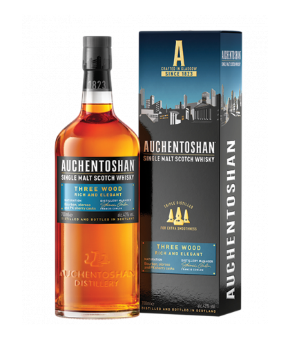 Fles Auchentoshan Three Wood, single malt whisky, op voorraad bij slijterij t Bockje in Bathmen