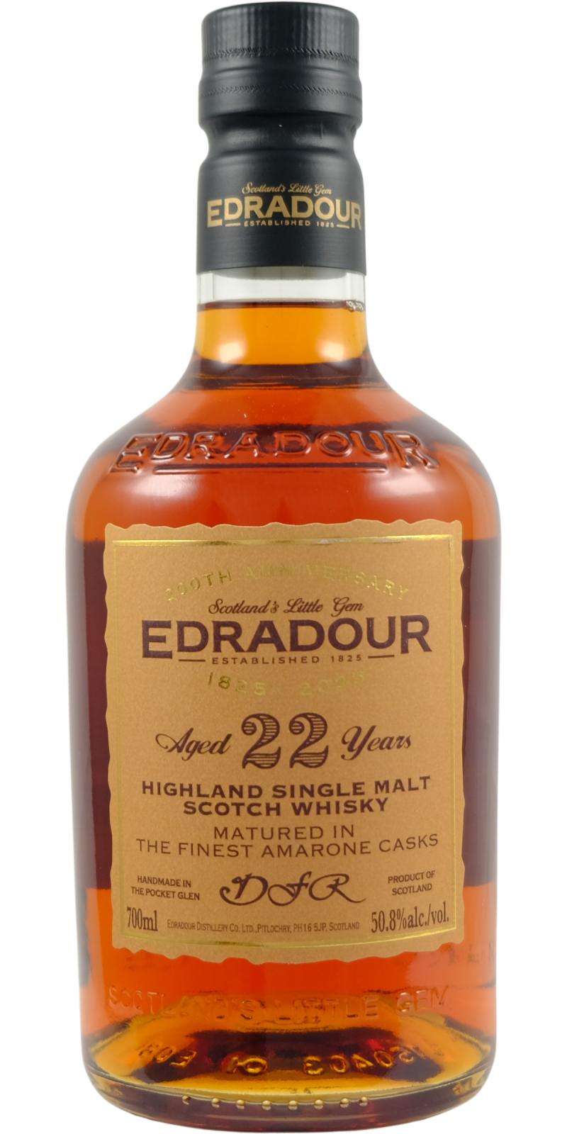Fles Edradour 22 Years Old Amarone Casks, single malt whisky, op voorraad bij slijterij t Bockje in Bathmen