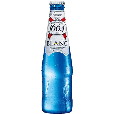 Fles Kronenbourg 1664 Blanc, bier van Kronenbourg, op voorraad bij slijterij t Bockje in Bathmen