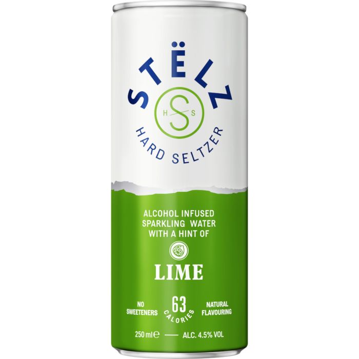 Pre-mix Stëlz Hard Seltzer Lime van Stëlz, op voorraad bij slijterij ’t Bockje in Bathmen