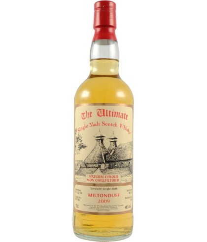 Fles The Ultimate Miltonduff 12 Years Old 2009, enkel vat gebotteld door The Ultimate uit Amersfoort, op voorraad bij slijterij t Bockje in Bathmen