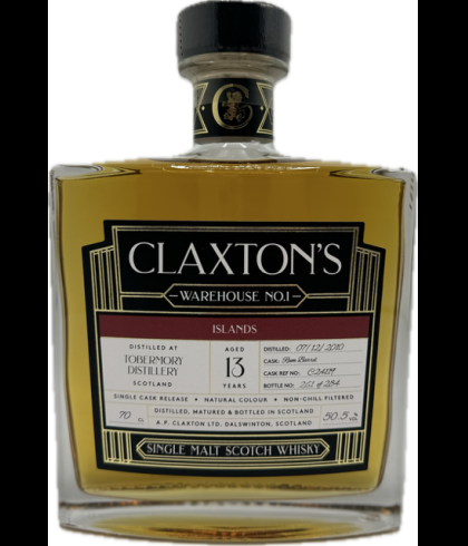 Fles Claxtons Warehouse No.1 Tobermory 2010 13 Years Old, single malt whisky van het eiland Mull, op voorraad bij slijterij t Bockje in Bathmen