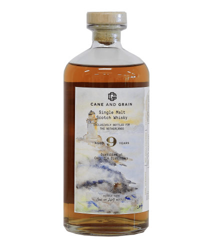 Fles Cane and Grain Caol Ila 9Y, single malt whisky, op voorraad bij slijterij t Bockje in Bathmen