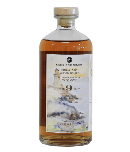 Fles Cane and Grain Caol Ila 9Y, single malt whisky, op voorraad bij slijterij t Bockje in Bathmen