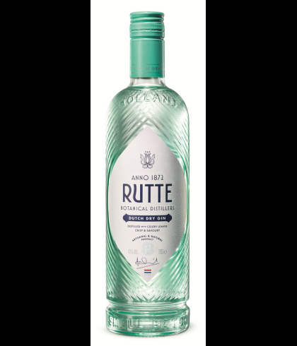 Fles Rutte Dutch Dry Gin, gin, op voorraad bij slijterij t Bockje in Bathmen