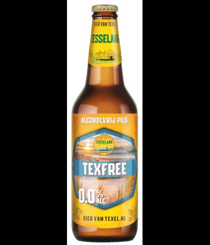 Fles Tesselaar TexFree Pilsener 0.0 van 30 centiliter, alcoholvrij pilsener van Texel, op voorraad bij slijterij t Bockje in Bathmen
