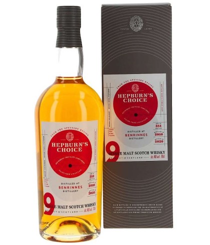 Fles Hunter Laing Hepburn’s Choice Benrinnes 9Y 2010, single malt whisky, op voorraad bij slijterij t Bockje in Bathmen