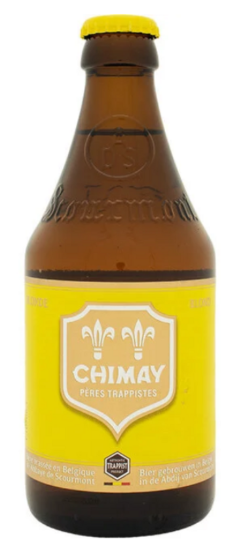 Fles Chimay Blond Geel, bier van Chimay, op voorraad bij slijterij t Bockje in Bathmen