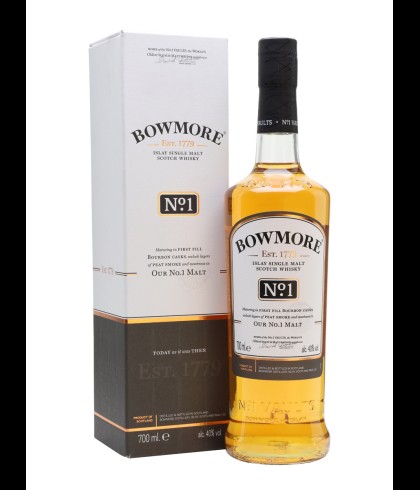 Fles Bowmore No. 1, single malt whisky, op voorraad bij slijterij t Bockje in Bathmen